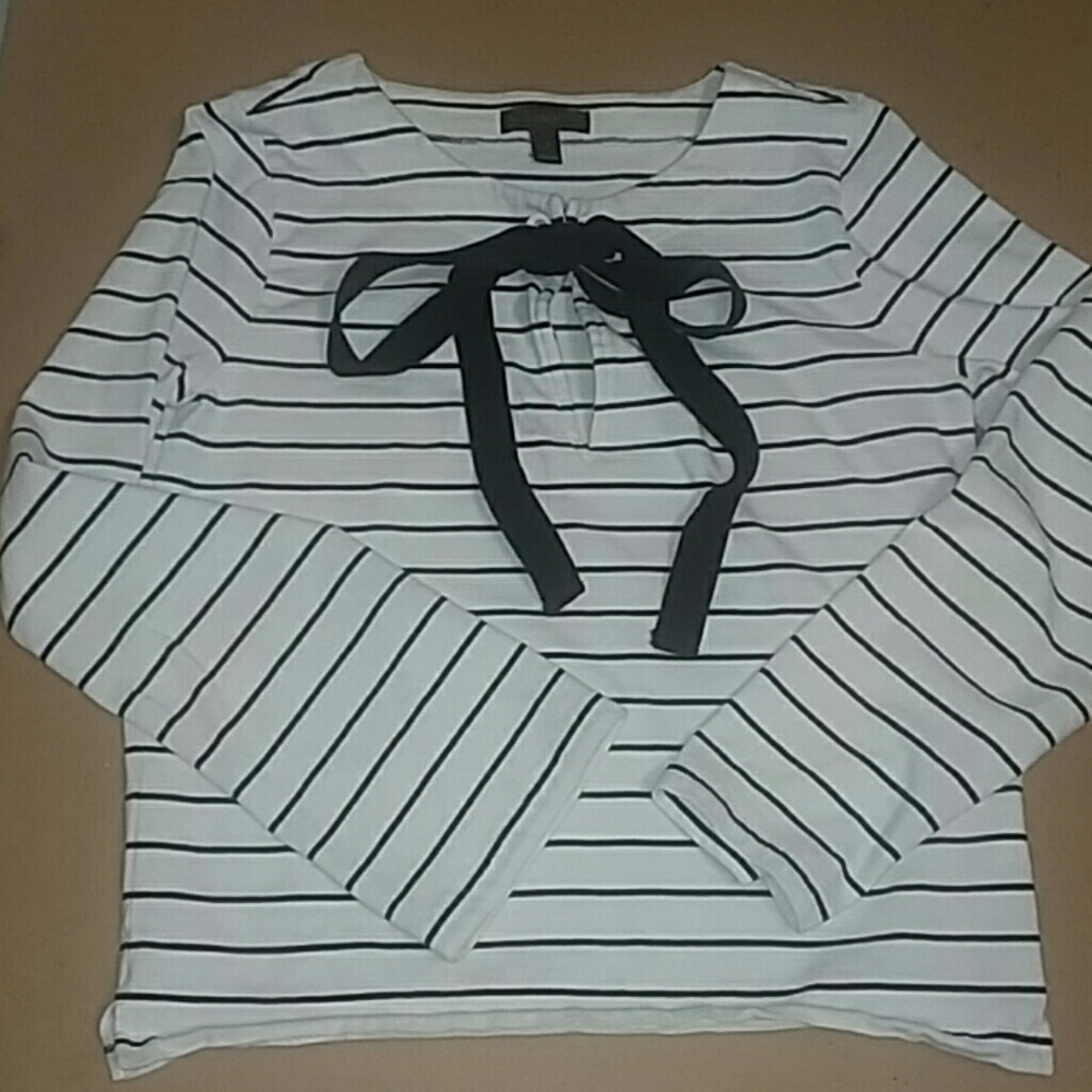 J.Crew striped, long-sleeve top w. velvet bow tie - Picture 2 of 7